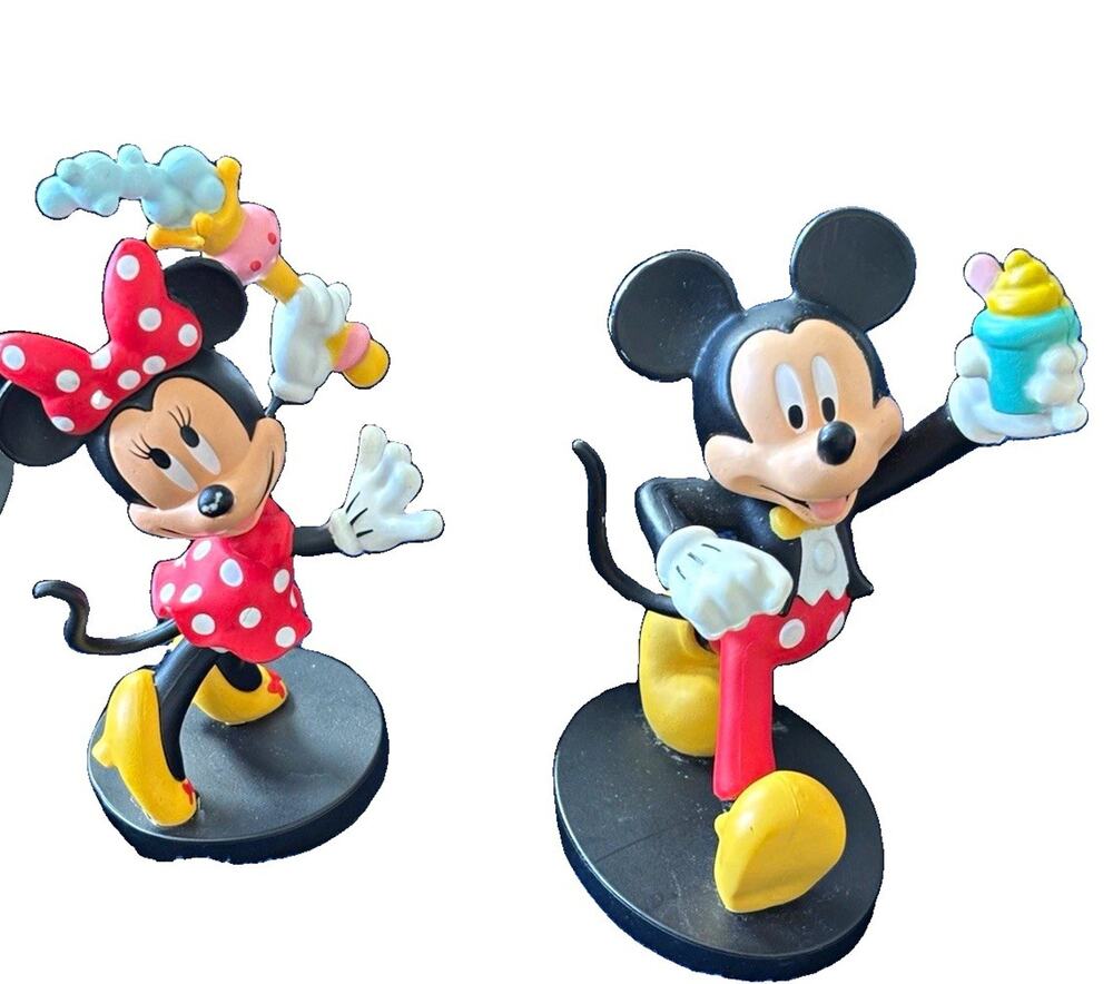 Disney Mickey & Minnie Mouse Figurines Set Cupcake Flower Garland 4"